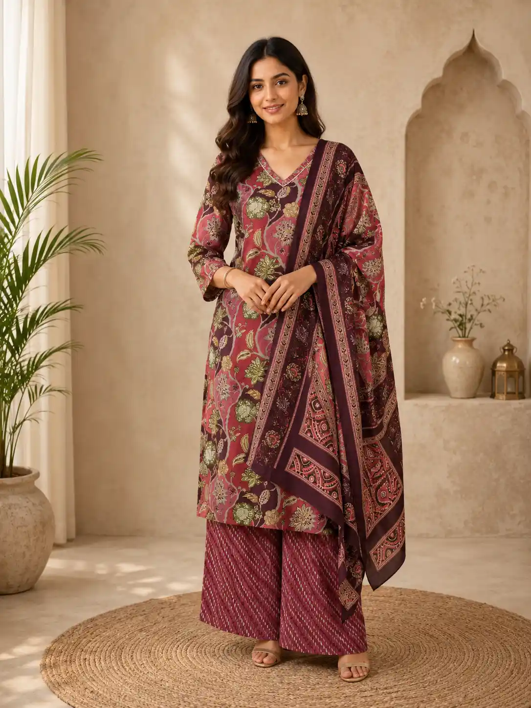 Pink Floral Designed Cotton Salwar Suit
